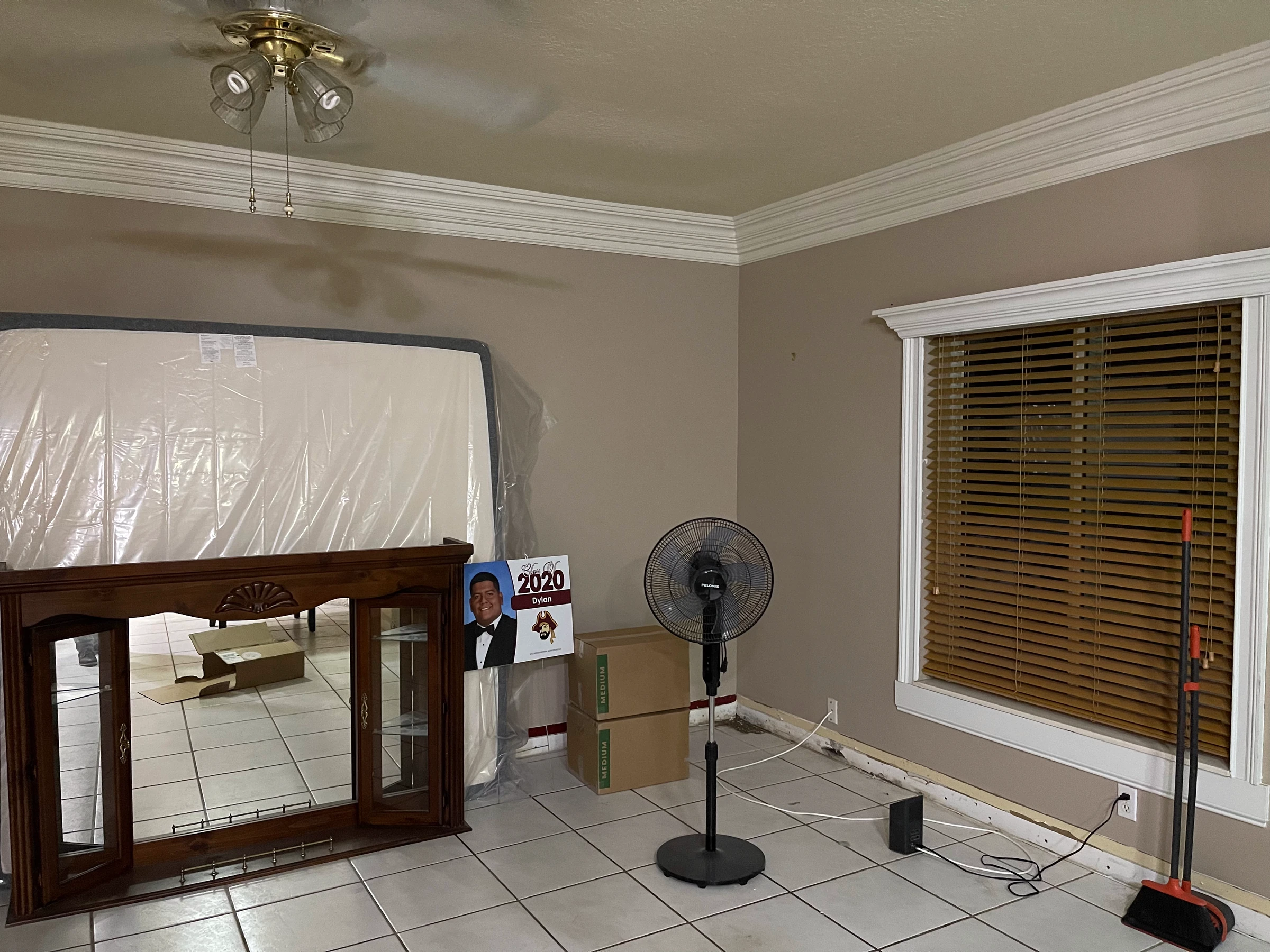 The TV wall before the custom cabinetry